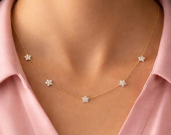 Collana di diamanti, collana di fiori, collana di margherite, collana a strati, collana delicata, pietra portafortuna di aprile, regalo per lei, collana minimalista