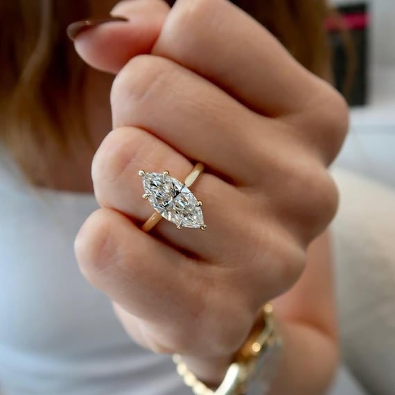 Women's 10k Yellow Gold Simulated Opal Marquise Statement Ring - Size 11, Modern Design With Cubic Zirconia