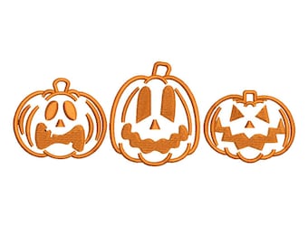 Projekt haftu dyni, pliki do haftu maszynowego z trzema uśmiechniętymi dyniami, projekt haftu jesiennej dyni, haft na Halloween,