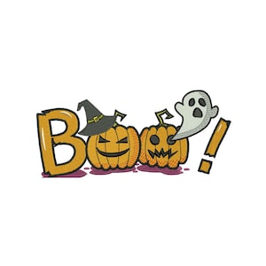 ブー刺繍デザイン、ハロウィン刺繍デザイン、機械刺繍デザイン、3サイズ、即時ダウンロード