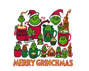 Merry Grinchmas Embroidery Design File, Christmas Pattern, Grinch Files, 3 Sizes, Instant Download