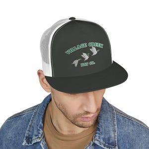 Embroidered Trucker Cap with Mallards Flying, Duck Hunting Hat, Wildlife Bird Lover Gift, Outdoor Adventure Cap, Five Panel Cap for Nature