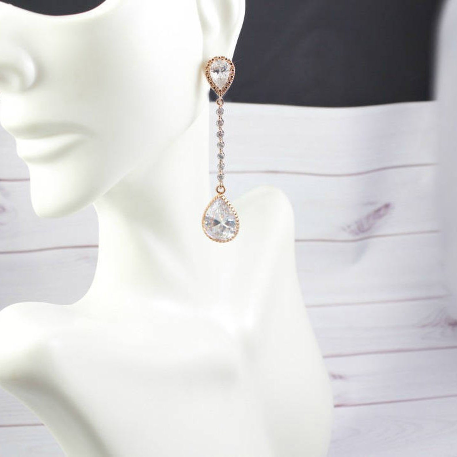 Cubic Zirconia Wedding Earrings Bridal Earrings Long Etsy