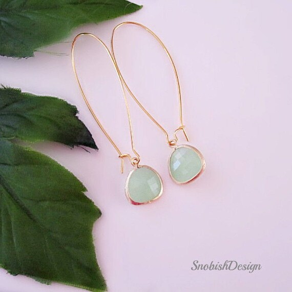 Mint Earrings Long Earrings Minimal Earrings Stone Etsy