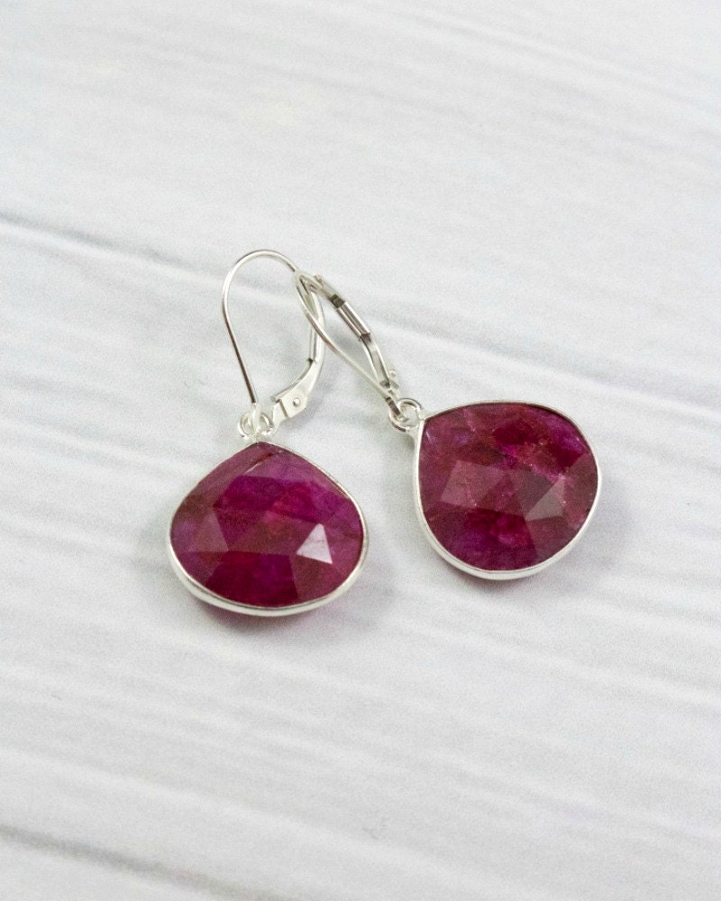 Sterling Silver Ruby Earrings Natural Stone Earrings Simple | Etsy