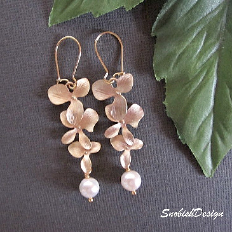 Orchid Earrings Flower Earrings Long Earrings Gold | Etsy