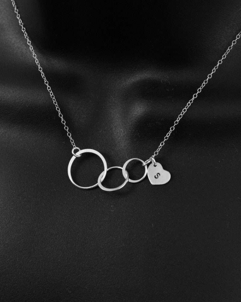 Custom Initial Necklace Interlocking Circle Necklace Heart Etsy