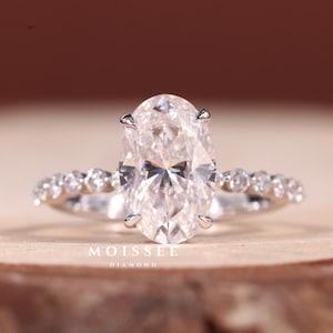 2.00CT Oval Moissanite Engagement Ring: Half Pave Hidden Halo Gold Band