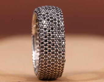 Zwarte ronde moissaniet diamanten trouwring voor mannen vrouwen, volledige eeuwigheid 3 zijden effenen bruidsring, band verjaardag belofte voor haar