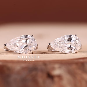Lever Back Style 2.00CT Pear Cut Moissanite Diamond Stud Earrings, Wedding Earrings, Teardrop Gold Solitaire Earrings, Everyday Earrings