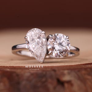 Toi Et Moi Moissanite Ring: Pear & Round Double Stone Engagement