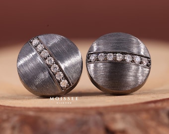 Pendientes redondos de moissanita con diamantes, pendientes de oro para mujer, pendientes de diamante con cierre de rosca para uso diario, regalo de propuesta para ella.