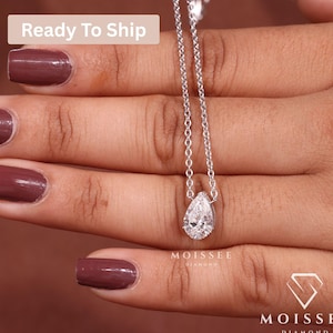 1.51CT Pear Lab Grown Diamond Pendant: 14K White Gold Solitaire Necklace