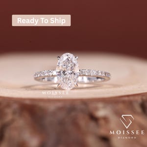 1.09CT Oval Lab Grown Diamond Engagement Ring: 14K White Gold Half Pave Solitaire