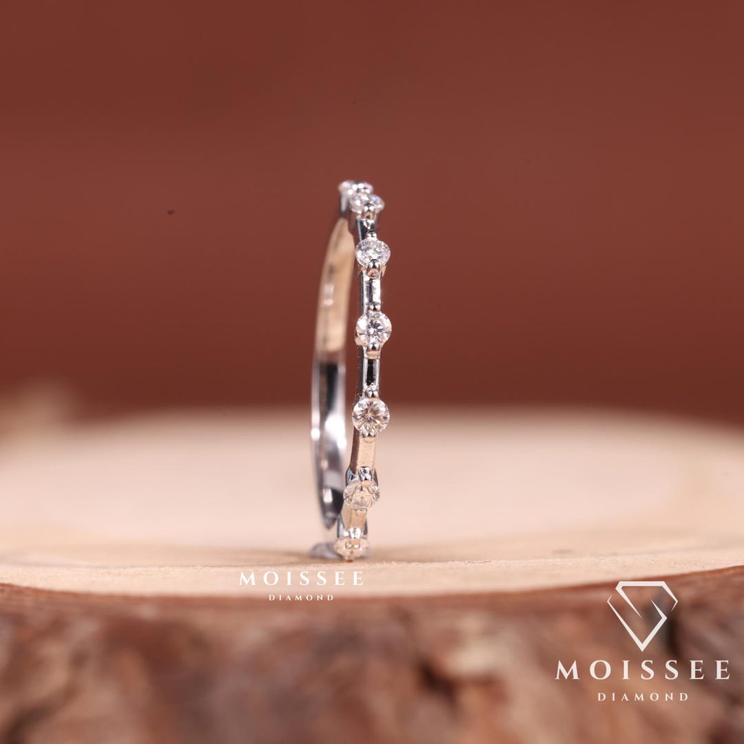 Round Cut Moissanite Wedding Band, White Gold Half Eternity Ring ...
