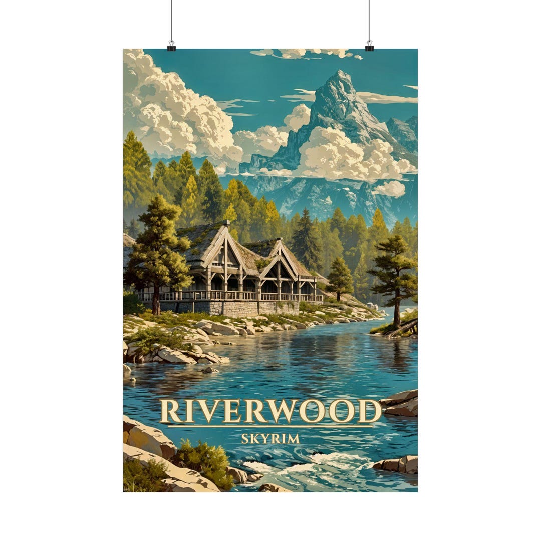 Skyrim Riverwood Poster, Elder Scrolls Wall Art Print, Fantasy Gaming ...