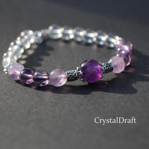 Amethyst & Clear Quartz Bracelet: 10mm Minimalist Healing Gemstone Jewelry