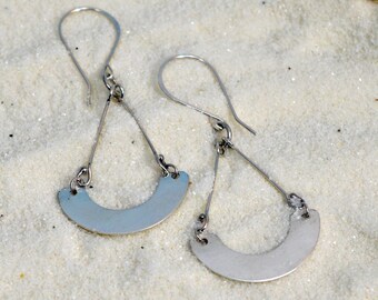 Sterling Dangle Earrings, Sterling Half Circle Earrings, Dangle Earrings, Handmade Sterling Earrings