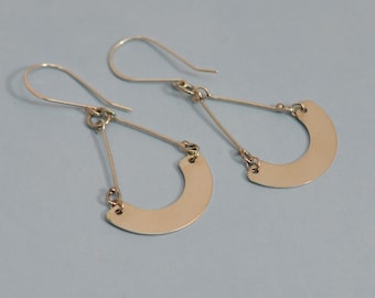 Sterling Dangle Earrings, Sterling Half Circle Earrings, Dangle Earrings, Handmade Sterling Earrings