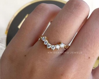 0.15TCW Round Lab Grown Diamond Curved Wedding Band | Stacking Ring