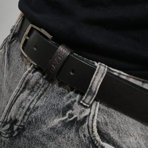 Black leather belt, 35 mm wide