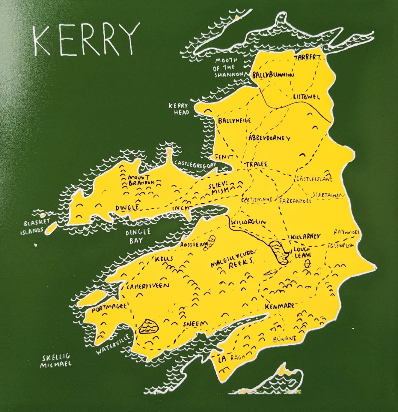 Map Of Kerry Towns County Kerry Ireland Map Art Print | Etsy Hong Kong