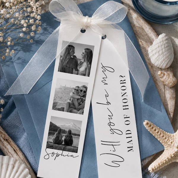 Personalized Maid of Honor bookmark with photos, Will you be my Maid of Honor bookmark, Maid of Honor present, Bridal Party