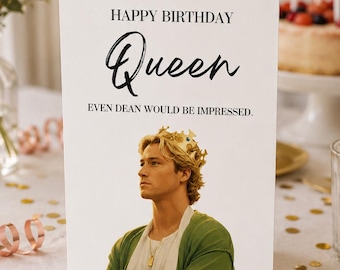 Tarjeta de Feliz Cumpleaños Reina | Divertida tarjeta de cumpleaños inspirada en Dean | Tarjeta BookTok para lectores | Tarjeta de felicitación para amantes de los libros | Regalo para lectores de novelas románticas