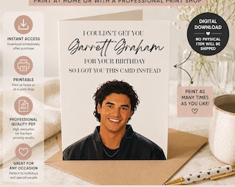 Tarjeta de cumpleaños imprimible de Garrett Graham | Divertida tarjeta de cumpleaños de BookTok | Regalo romántico de hockey | Descarga digital instantánea para lectores