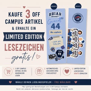 Puede incluir: Dos marcap&aacute;ginas de color azul claro con la marca Briar University Hawks. El frente muestra el texto Garrett 44, the captain, una camiseta de hockey, patines y una nota que dice I want you. Only you. El reverso muestra cuatro jugadores de hockey.