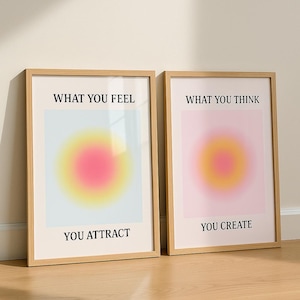 Stampa minimalista con affermazione – "Ciò che senti / Ciò che pensi" – Arte murale boho ispirata a Tam Kaur – Pacchetto poster di energia positiva