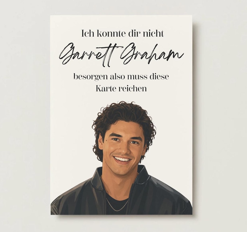 Personalisierbares Garrett Graham Poster im Briar University Stil mit romantischem Zitat und illustriertem Charakterdesign.