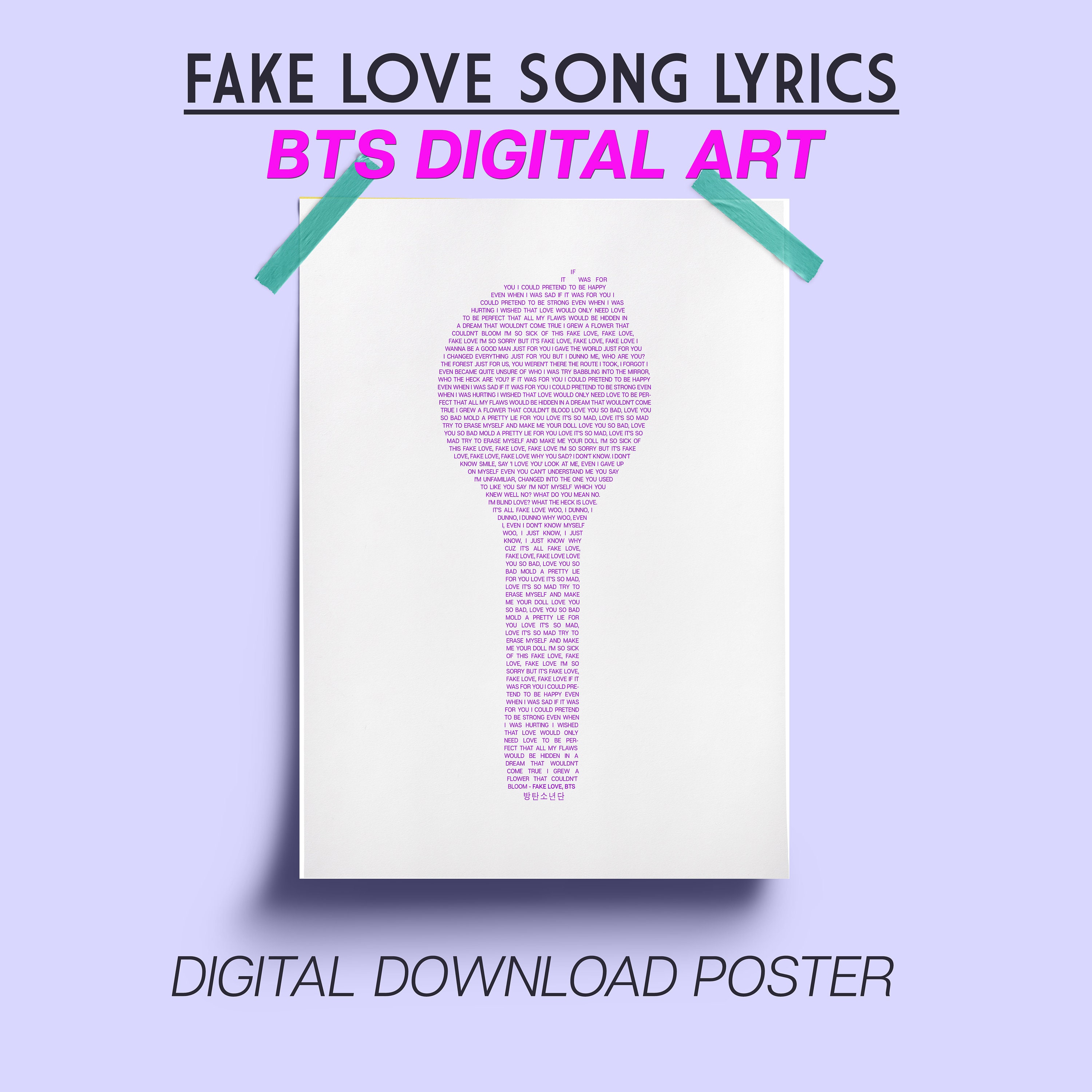 BTS Printable FAKE LOVE Lyrics Poster Inside an Army Bomb Kpop Digital ...