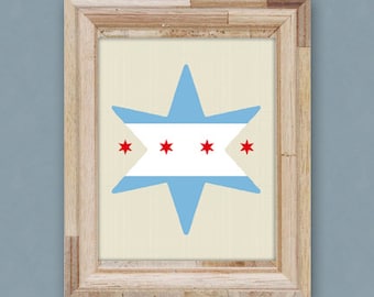 Chicago Flag Star Print, Chicago Illinois Wall Art, Printable Art, Digital Download, Trendy, Modern, Urban, City, Dorm Apartment Home Decor