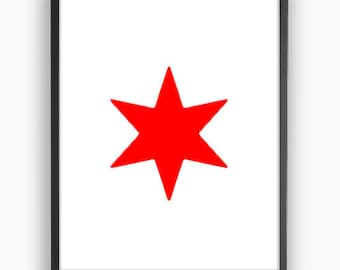 Chicago Flag Red Star Print, Chicago Illinois Wall Art, Printable Art, Digital Download, Trendy, Modern, Urban, City, Minimalist, Home Decor