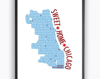 Sweet Home Chicago Print, Chicago Illinois City Map Printable Wall Art, Digital Download, Trendy, Modern, Urban, Chicago Flag, Home Decor