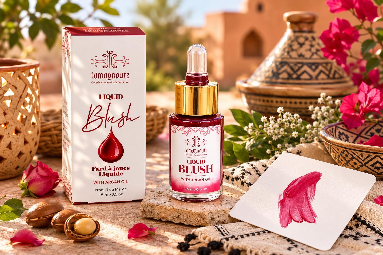 Moroccan Aker Fassi Blush Handmade Natural Tint for Cheeks & Lips