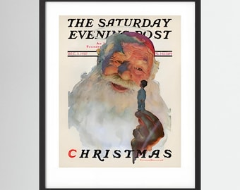 Norman Rockwell Christmas 1927 Vintage Santa Print – Heavy Matte Cardstock
