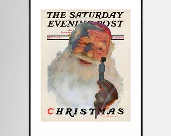 Norman Rockwell Christmas 1927 Vintage Santa Print – Heavy Matte Cardstock