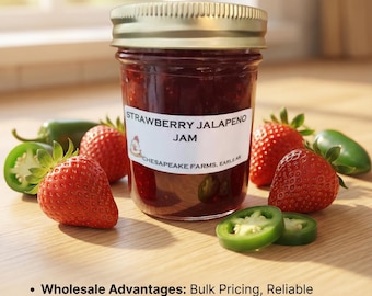 Strawberry Jalapeño Jam – 8 oz Jar – Organic, Arkansas Grown – Small Batch – Sweet Heat Gourmet Gift