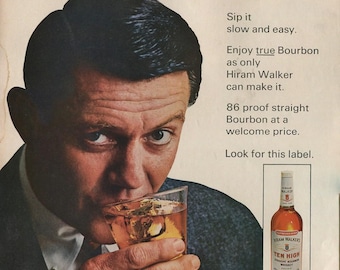 Hiram Walker Whiskey Vintage Ads – 10 Original 1930s–1960s Liquor Magazine Advertisements – Ten High & Imperial Ephemera Lot #1