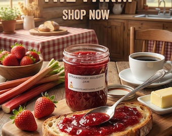 Organic Strawberry Rhubarb Jam: Arkansas Grown, Small Batch (8 oz Jar)