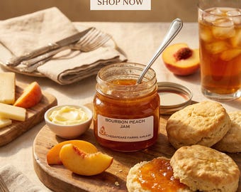 Bourbon Peach Jam: Organic, Arkansas Grown, Small Batch, Gourmet Gift