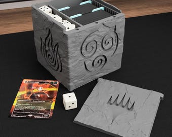 The Elements Commander Deck Box: 3D Printed Stone-Relic TCG Storage with Dice & Magnetic Closure