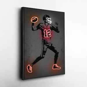 Toile d'art Tom Brady – impression style néon des Buccaneers de Tampa Bay, décoration murale NFL pour homme des cavernes, cadeau pour fan de football, salle de sport