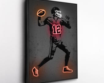 Toile d'art Tom Brady – impression style néon des Buccaneers de Tampa Bay, décoration murale NFL pour homme des cavernes, cadeau pour fan de football, salle de sport