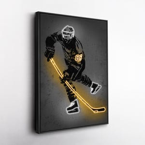 Sidney Crosby Canvas Art – Pittsburgh Penguins Neon Style Print, NHL Wall Decor for Man Cave, Hockey Fan Gift, Sports Room