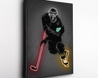 Toile d'art Kirill Kaprizov - Impression de style néon sauvage du Minnesota, décoration murale de la LNH pour homme des cavernes, cadeau pour fan de hockey, salle de sport