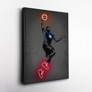 Joel Embiid Canvas Art – Philadelphia 76ers Neon Style Print, NBA Wall Decor, Man Cave, Basketball Fan Gift, Sports Room