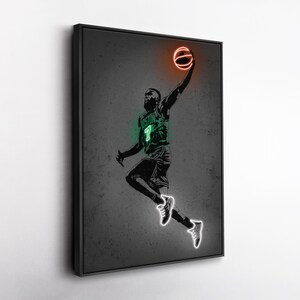 Jaylen Brown Canvas Art – Boston Celtics Neon Style Print, NBA Wall Decor, Man Cave, Basketball Fan Gift, Sports Room